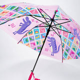 Transparent Dino Panel Pink Handle Printed Umbrella for Kids
