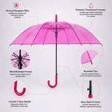 Hot Pink Jelly Transparent Umbrella for Teens & Adults