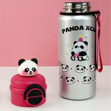 Silver Pink 3d Panda Stainless Steel Kids Water Bottle, 550ml