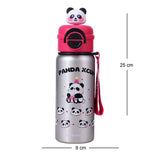 Silver Pink 3d Panda Stainless Steel Kids Water Bottle, 550ml