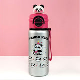 Silver Pink 3d Panda Stainless Steel Kids Water Bottle, 550ml