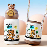 Bear 3d Face Lid with Matching Cover Stainless Steel Water Bottle for Kids, 550 ml