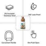 Bear 3d Face Lid with Matching Cover Stainless Steel Water Bottle for Kids, 550 ml