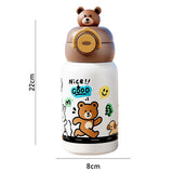 Bear 3d Face Lid with Matching Cover Stainless Steel Water Bottle for Kids, 550 ml
