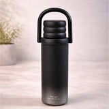 Black 3 Stripes Lid Series, Stainless Steel Kids Water Bottle, 500ml