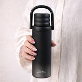 Black 3 Stripes Lid Series, Stainless Steel Kids Water Bottle, 500ml