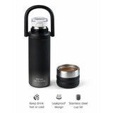 Black 3 Stripes Lid Series, Stainless Steel Kids Water Bottle, 500ml