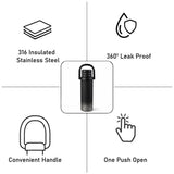 Black 3 Stripes Lid Series, Stainless Steel Kids Water Bottle, 500ml