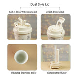 Black Floral Stainless Steel premium Insulated Detox Infuser Bottle with Tea and Fruit Infuser attachment, 520ml