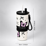 Black Pink Butterfly, Good Time Series, Stainless Steel Tumbler and Water Bottle for Kids & Adults, 710ml