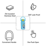 Blue  Checks Labubu with Matching Cover Stainless Steel Water Bottle for Kids, 500 ml