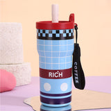 Blue Red checks, Rich Series, Stainless Steel Tumbler and Water Bottle for Kids, Teens and Adults, 560 ml