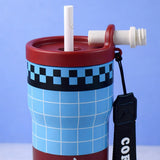 Blue Red checks, Rich Series, Stainless Steel Tumbler and Water Bottle for Kids, Teens and Adults, 560 ml