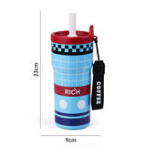 Blue Red checks, Rich Series, Stainless Steel Tumbler and Water Bottle for Kids, Teens and Adults, 560 ml