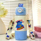 Blue  Dino Bottomlid Series, Stainless Steel Kids Water Bottle, 480ml