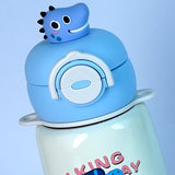 Blue  Dino Bottomlid Series, Stainless Steel Kids Water Bottle, 480ml