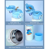 Blue  Dino Bottomlid Series, Stainless Steel Kids Water Bottle, 480ml