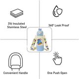 Blue  Dino Bottomlid Series, Stainless Steel Kids Water Bottle, 480ml