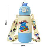 Blue  Dino Bottomlid Series, Stainless Steel Kids Water Bottle, 480ml