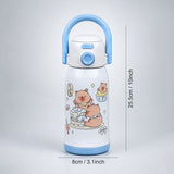 Blue Lid, B'day Capybara Series, Stainless Steel Water Bottle for Kids, 600ml