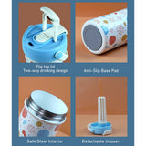Light Blue & orange sprinkles soft silicone handle series, Stainless Steel Tumbler and Water Bottle for kids, Teens and Adults, 650 ml