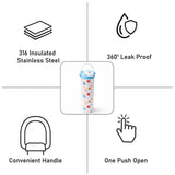 Light Blue & orange sprinkles soft silicone handle series, Stainless Steel Tumbler and Water Bottle for kids, Teens and Adults, 650 ml