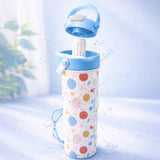 Light Blue & orange sprinkles soft silicone handle series, Stainless Steel Tumbler and Water Bottle for kids, Teens and Adults, 650 ml