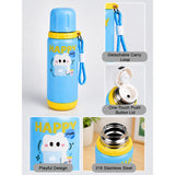 Blue Yellow, Happy Study Design, Stainless Steel Thermos & Water Bottle for Kids, 600ml