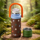 Brown 3 Stripes Lid Series,  Stainless Steel Kids Water Bottle, 500ml