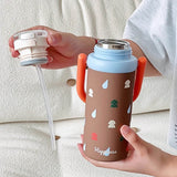 Brown 3 Stripes Lid Series,  Stainless Steel Kids Water Bottle, 500ml