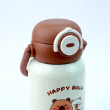 Brown checks Capybara with Matching Cover Stainless Steel Water Bottle for Kids, 500 ml