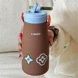 Brown  Green Lid Moo series insulated thermos Bottle with detachable filter for Kids and Adults, 600ml