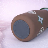 Brown  Green Lid Moo series insulated thermos Bottle with detachable filter for Kids and Adults, 600ml