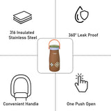 Brown  Green Lid Moo series insulated thermos Bottle with detachable filter for Kids and Adults, 600ml