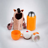 Brown Horse Design, Two Lid Series with Plush Cover, Stainless Steel Water Bottle & Hot thermos flask for Kids and Toddlers, 500ml