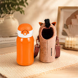 Brown Horse Design, Two Lid Series with Plush Cover, Stainless Steel Water Bottle & Hot thermos flask for Kids and Toddlers, 500ml
