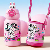 Bunny 3d Face Lid with Matching Cover Stainless Steel Water Bottle for Kids, 550 ml