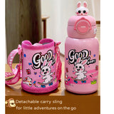 Bunny 3d Face Lid with Matching Cover Stainless Steel Water Bottle for Kids, 550 ml