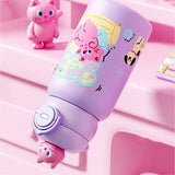 Purple Cat 3d Face Lid with Matching Cover Stainless Steel Water Bottle for Kids, 550 ml