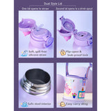 Purple Cat 3d Face Lid with Matching Cover Stainless Steel Water Bottle for Kids, 550 ml