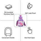 Purple Cat 3d Face Lid with Matching Cover Stainless Steel Water Bottle for Kids, 550 ml