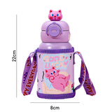 Purple Cat 3d Face Lid with Matching Cover Stainless Steel Water Bottle for Kids, 550 ml