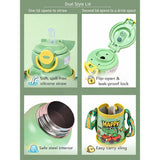 Crocodile 3d Face Lid with Matching Cover Stainless Steel Water Bottle for Kids, 550 ml