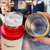 Cream 3 Stripes Lid Series, Stainless Steel Kids Water Bottle, 500ml