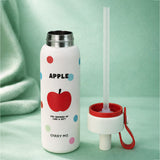 Cream Red Apple design Jumbo Straw Series Stainless Steel Water Bottle for kids, Teens and Adults, 700 ml
