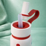 Cream Red Apple design Jumbo Straw Series Stainless Steel Water Bottle for kids, Teens and Adults, 700 ml
