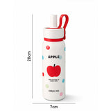 Cream Red Apple design Jumbo Straw Series Stainless Steel Water Bottle for kids, Teens and Adults, 700 ml