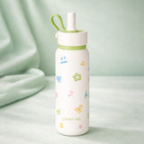 Cream Green Bow & Star Jumbo Straw Series Stainless Steel Water Bottle fot kids, Teens and Adults, 700 ml