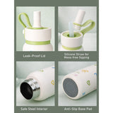 Cream Green Bow & Star Jumbo Straw Series Stainless Steel Water Bottle fot kids, Teens and Adults, 700 ml