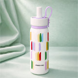 Cream Purple Brush stroke Jumbo Straw Series Stainless Steel Water Bottle for kids, Teens and Adults, 700 ml